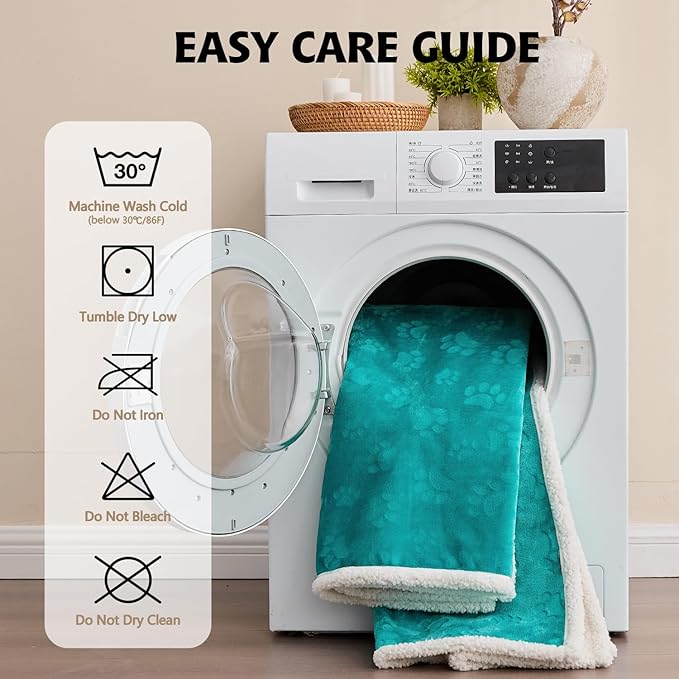 Qeils Pet Blankets for Cats - Waterproof Cat Blanket Washable - Sherpa Fleece Puppy Blanket, Soft Plush Reversible Throw Protector for Bed Couch Car Sofa, 30"X40", Teal