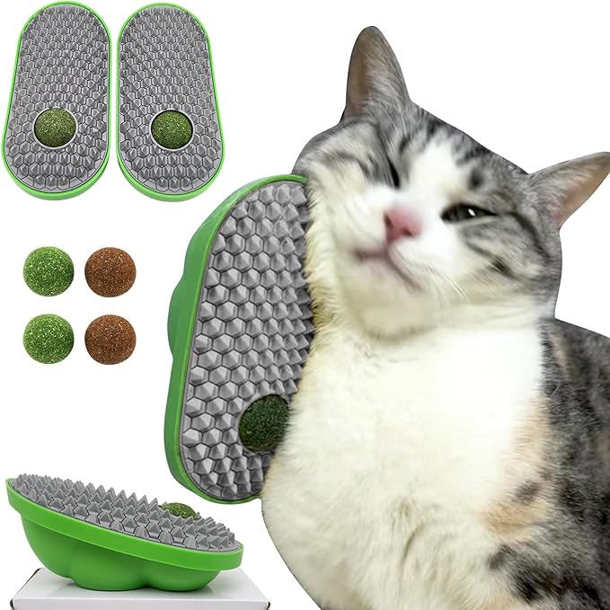 miwoowim 2 Pcs Catnip Toys Balls that Stick on Wall,Cat Toy Ball, Catnip Wall Balls for Cats Lick,Cat Face Scratchers, Cat self Groomer for Indoor Cats, Corner Brush