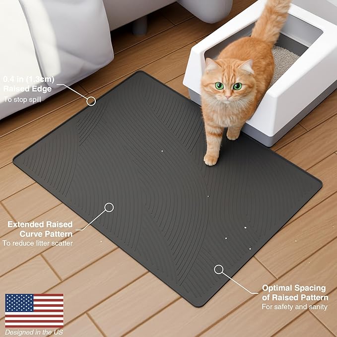 Cat Litter Box Mat - XL Extra Large Size 40 x 30 in, Water Proof, Kitty Litter Trapping Mat, Easy to Clean, Scatter Control, Odorless, Pet Supplies for Indoor Cats, Dark Gray