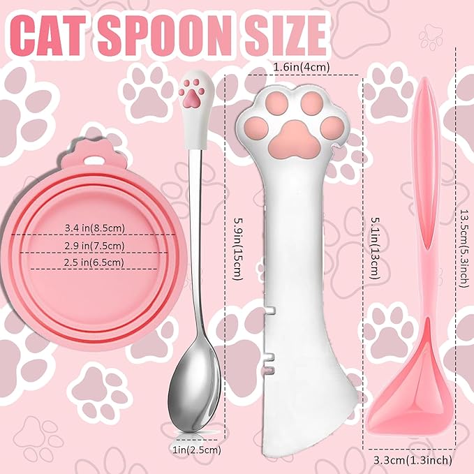 5 Pcs Pet Food Can Supplies Set - Dog and Cat Food Lid, Can Opener, Spoons for Wet Food (Pink)