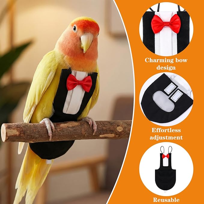 Bird Diaper Harness Flight Suits, Cockatiel Diaper Cute Parrot Pants Urine Wet for Cockatiel Conure Macaw Parakeet, Bird Diapers Reusable Parrot Clothes for Wedding Birthday Cosplay Photo
