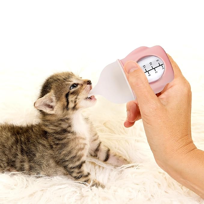 Ergonomic Pet Nursing Bottle,Puppy Bottles for Nursing Puppy Milk - 20ml Slow Flow Kitten Bottle Feeding kit for Newborn Kittens/Puppies/Small Animals, Easy-Clean Silicone Feeder (‌Pink‌)