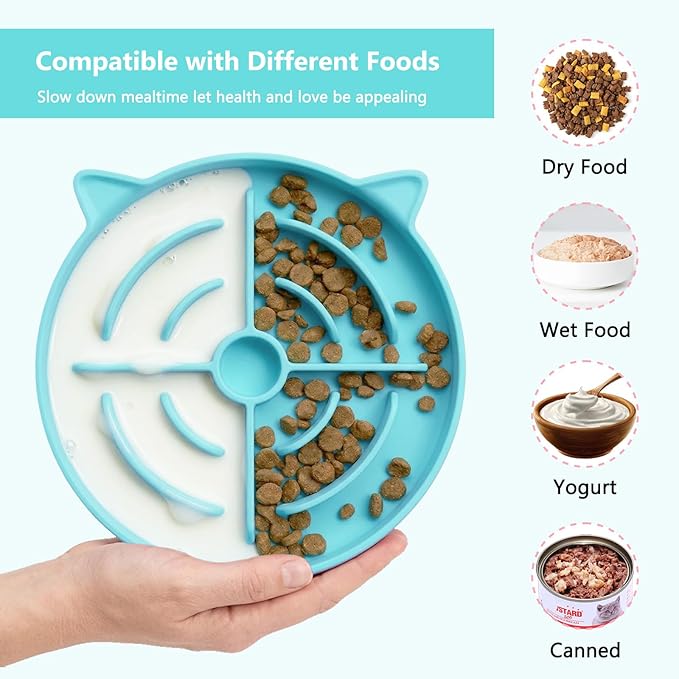 YINEYA 2 Pcs Silicone Slow Feeder Cat Bowl, Cat Slow Feeder for Food Training, Interactive Puzzle Bowls for Puppy, Kitten Dishes to Prevent Overeating, Treat Toys Suitable for Dry and Wet Food
