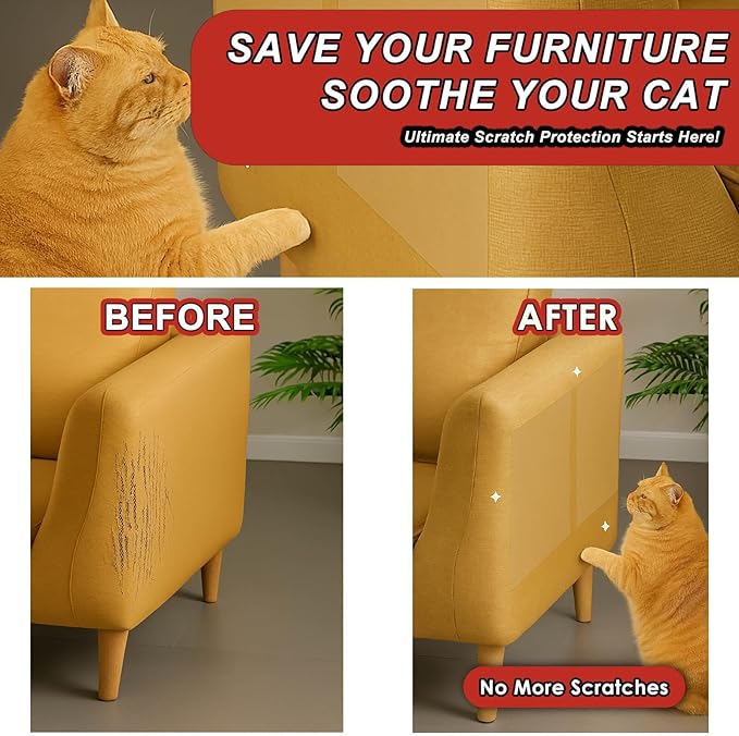 Cat Scratch Deterrent Tape – 10 Double-Sided Anti-Scratching Sticky Tape – Protect Furniture & Train Cats to Stop Scratching – Effective Cat Training Tape for Sofas & Couches