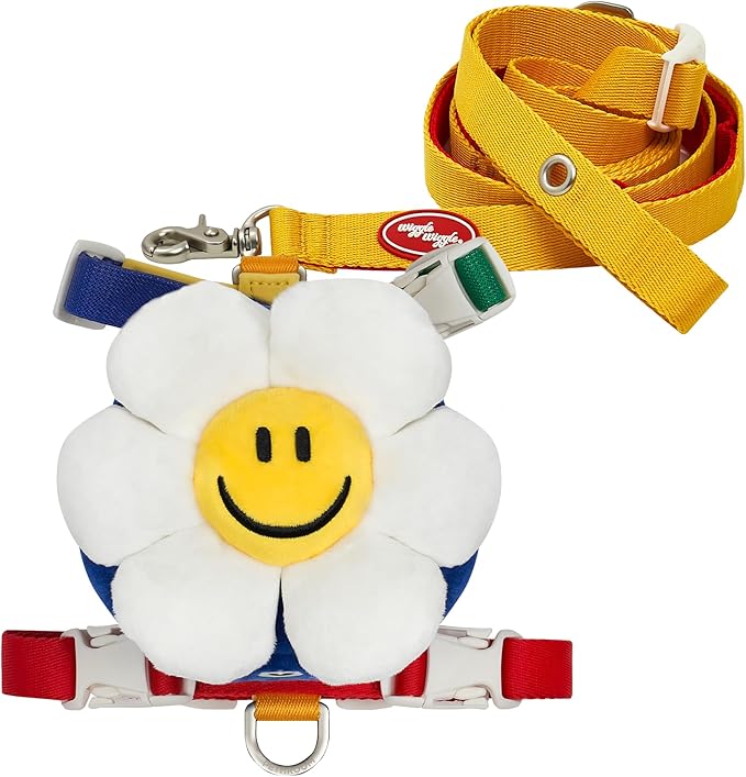 PETHROOM × Wiggle Wiggle Smile We Love Harness Set – Cute Dog Harness with Matching Leash & Backpack, Comfortable Walk & Travel Gear for Small to Medium Dogs, Medium