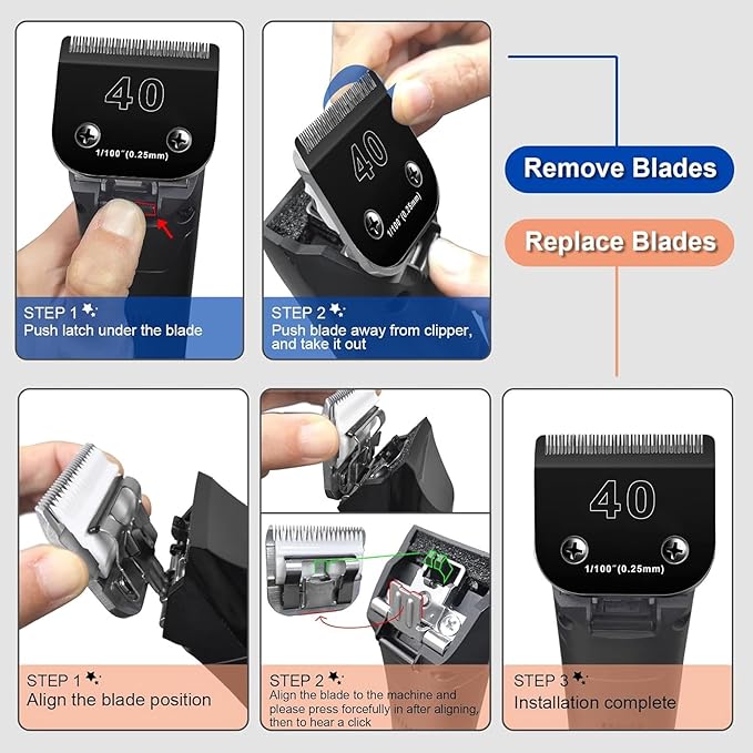 Audoc 3PACK 40 Blades Dog Grooming Blades Compatible with Ainds/Oster A5/Wahl KM-10 Series Dog Clippers,Detachable Clipper Replacement Blade，Black