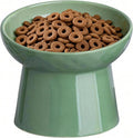 YauYik Raised Cat Bowl, Elevated Cat Food Bowls with Tilted Angle, Stress Free, Anti Vomiting, Ceramic Water Bowl for Cats Small Dogs Feeding Dish, 8 Ounces (Green-1)