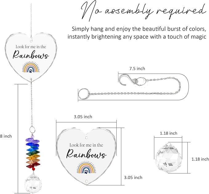 Glass Ornament Suncatcher - Memorial Gifts for Loss of Dog Cat Pet - Look for me in The Rainbows - Dogs Sympathy Gifts - Bereavement Keepsake - Mother's Day for Dog Mom Dad
