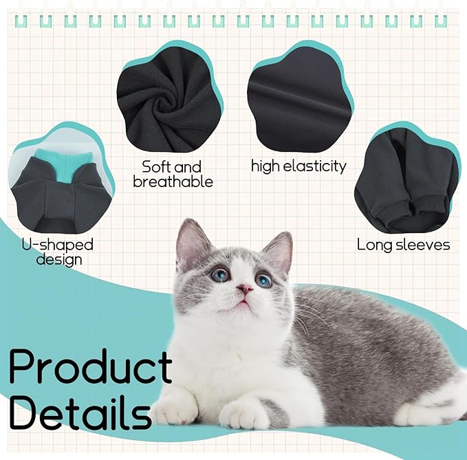 T'CHAQUE Sticky Hair Cat Onesie - Soft Long Sleeve Cat Pajamas, Anti-Shedding,Surgery Recovery Suit, Wound Protection & Preventing Licking, Kitten Sweaters for Male Female, Darkgray-XL