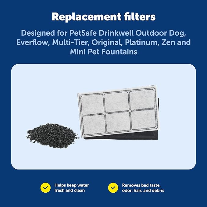 PetSafe Drinkwell Premium Replacement Carbon Filters - Improves Water Taste - Activated Carbon from Coconut Shells - Compatible with Multi-Tier, Platinum, Zen Fountains - 3-Pack