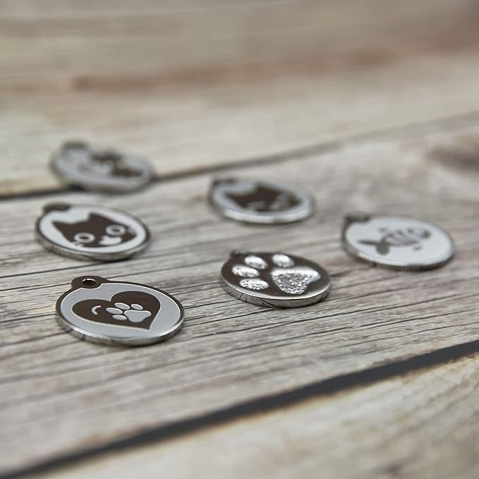 Stainless Steel Cat ID Tags - Engraved Personalized Cat Tags includes up to 4 Lines of Text with Kitty Shape