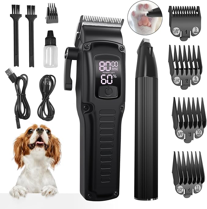 Professional Dog Grooming Clippers for Thick Coat - Dog Hair Trimmer for Grooming- Sheep Shears for Thick Hair – Pet Grooming Clippers for Dogs, Cats, Sheeps, Horse (Black Cordless)