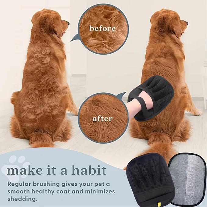 2 PCS Pet Hair Removal Glove for Cat and Dog, Reusable Electrostatic Brush Remover Gloves Fur(Black)