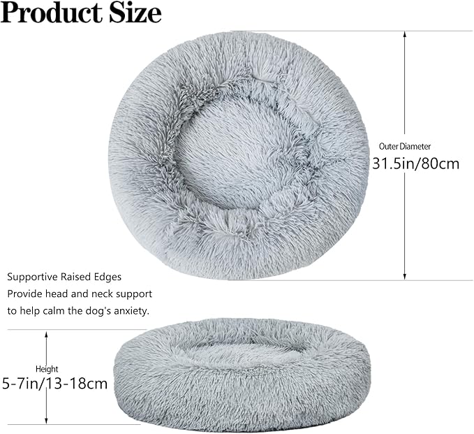 Calming Dog Bed for Medium Dogs Cats, Puppy 31'' Round Anti-Anxiety Warm Fluffy Plush Faux Fur Bed, Soft Anti-Slip Donut Washable, Cozy Medium Puppy Bed, Fits up to 50 lbs Pets
