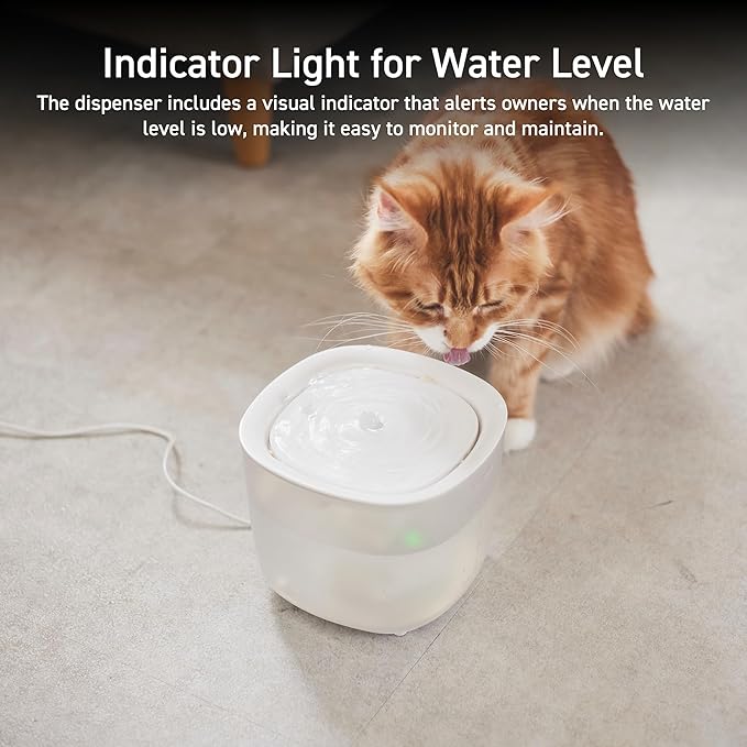 ELECOM Silent Pet Water Fountain for Cats and Dogs, 9dB Ultra Quiet Operation, 2L Capacity, Easy to Disassemble & Clean, 3-Layer Filtration, Wireless Pump, LED Light Modes (White)