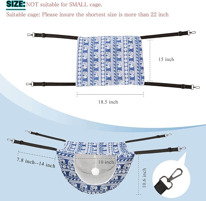 JSPYFITS Cat Cage Hammock with Ball,Double Layer Hanging Adjustable Soft Pet Bed Suit for Kitten Ferret Puppy Rabbit or Small Pet, 2 Level Indoor Bed for All Season(Blue Elephant)