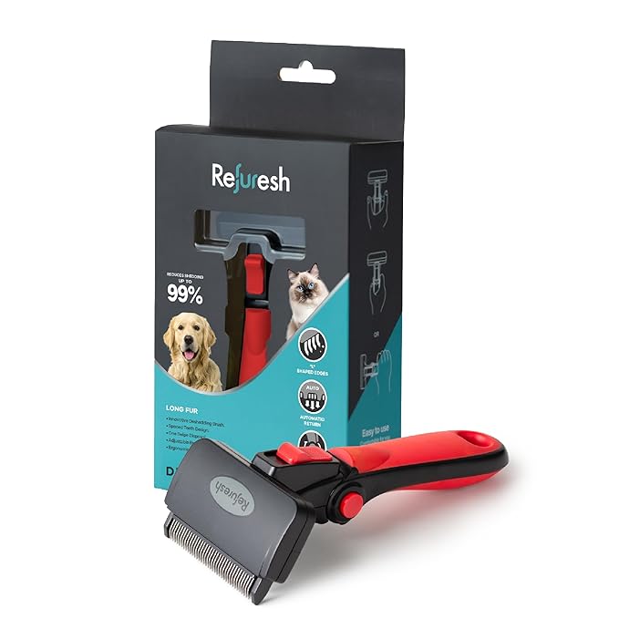 Deshedding Dog Brush for Long Hair (Medium,Red) – Gentle Deshedding Tool for Dogs & Cats – Reduces Shedding, Without damaging Topcoat. Removes Loose Fur & Dead Undercoat.
