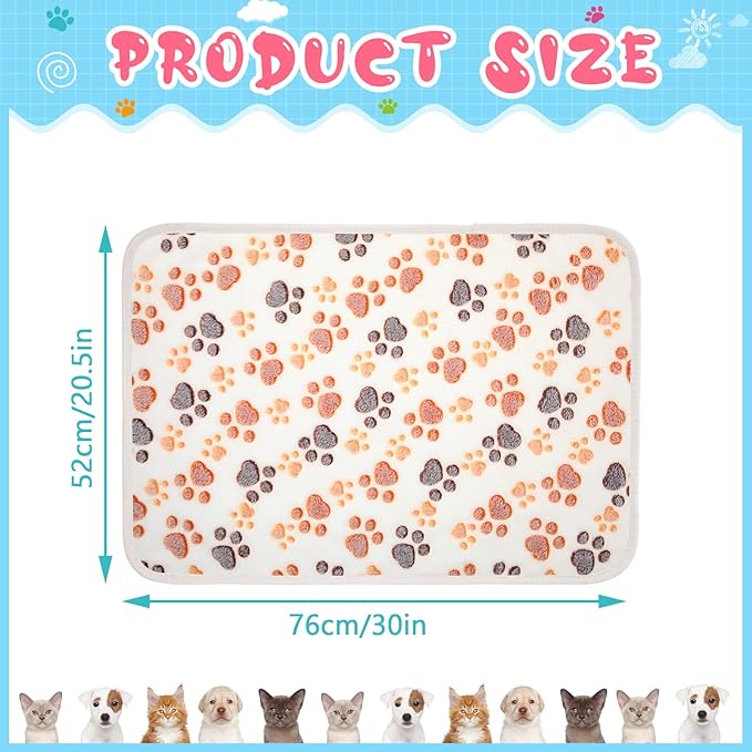 Tatuo 4 Pcs Dog Blanket for Pet Puppy Teething Toys Paw Print Fleece Blanket for Pet Cat Soft Warm Sleep Mat Guinea Pig Cage Mat(Medium(30 x 20.5 Inch),White)