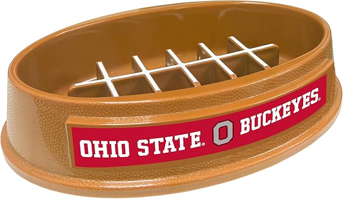 NCAA Super-Bowl - Ohio State Buckeyes Slow Feeder Dog Bowl. Football Design Slow Feeding Cat Bowl for Healthy Digestion. Non-Slip Pet Bowl for Large & Small Dogs & Cats
