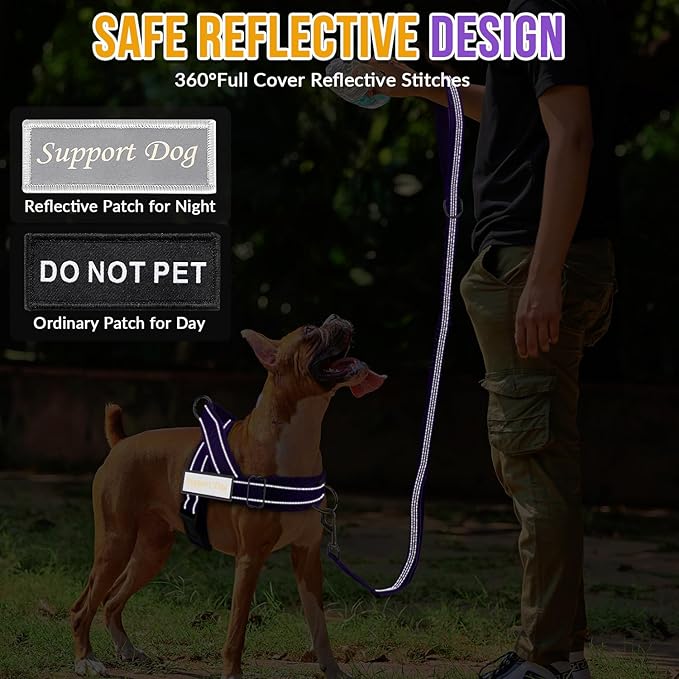 SlowTon No Pull Dog Harness - Heavy Duty Dog Harness and Leash Set for Medium Large Dogs, Reflective Tactical Harness with Soft Padded and Front Clip for Easy Walk and Training (PU, S)