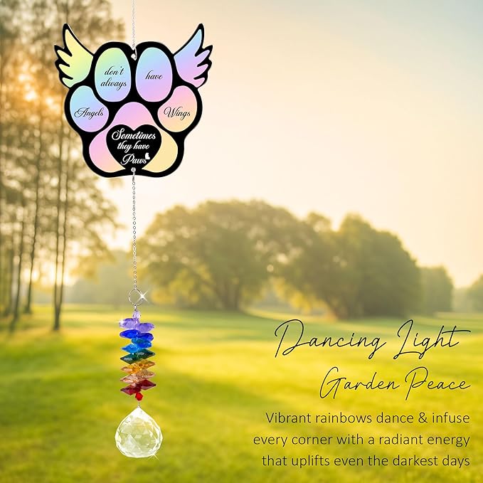 Aluminum Ornament Suncatcher - Angels Don't Always Have Wings - Pet Memorial Ornaments Pets Sympathy Remembrance Gifts for Loss of Dogs Cats - Crystal Rainbow Maker