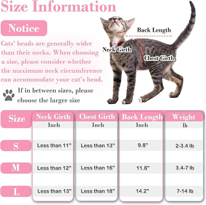 Cat Recovery Suit for Abdominal Wounds or Skin Diseases, Breathable Cat Onesie for Cats After Surgery Spay Neuter, Anti Licking Cat Cone Alternative, Professional Pet Surgery Recovery Shirt