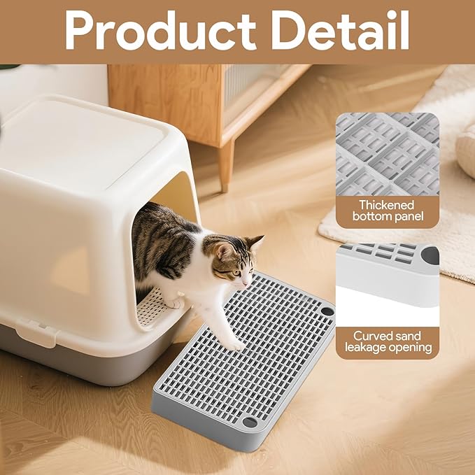 Cat Ramp Litter Box Step, Small Senior Cat Litter Box Mats Ramp for Floor with Filter Function, Low Entry Cute Cats Food Mat Stairs Prevent Tracking, Silicone Small Boxs Shield Catcher Mat Grey