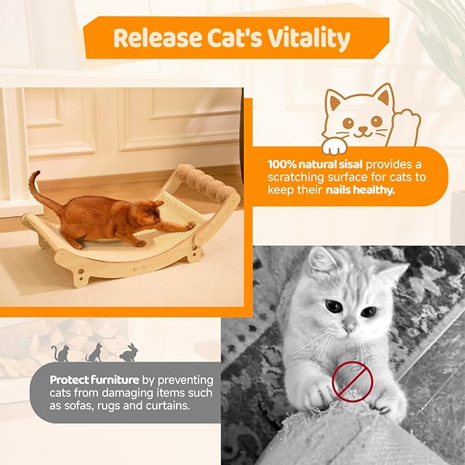 Cat Scratcher Sisal Cat beds for Indoor Cats Extra Large Scratchers for Adult Cat Scratch Pad for Cats Scratching Board Cat Bed Hammock Lounge with Ball Toy