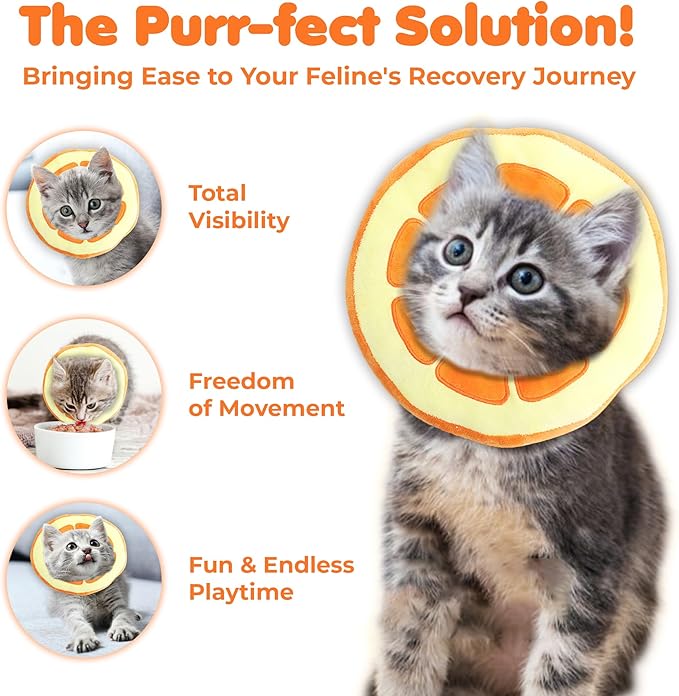 SunGrow Cat Cone Collar Soft, Stop Licking E Collar for Recovery, Post Surgery Stress Relieving with Adjustable Strap Enclosures, Orange