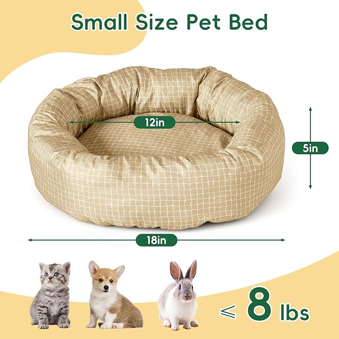 XXS Round Cat Bed 18 Inch - Washable Donut Cat Bed for Indoor Cats, Small Soft Cat Bed for Crate, Carrier, Catio, Playpen, Wall Shelve, Replacement Cushion for Cat Desk Perch, Yellow