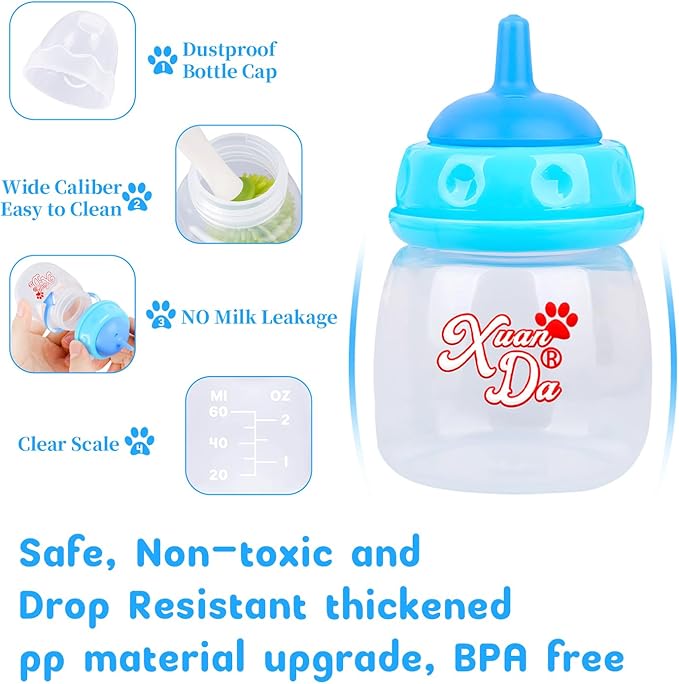 Pet Feeding Bottle and Syringes,60ml Nursing Bottle, 3 Sizes Nipples with Ventilation Valve Resistant Tearing Perfect for Puppies, Kittens, Small Wildlife (Blue)