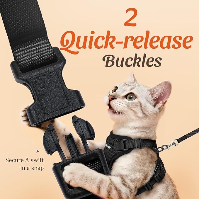 Dooradar Cat Harness and Leash Set, Escape Proof Safe Adjustable Kitten Vest Harnesses for Walking, Easy Control Soft Breathable Mesh Jacket with Reflective Strips for Cats, Black, S