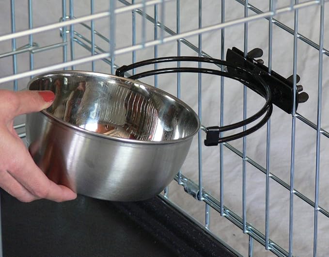 MidWest Homes for Pets Snap'y Fit Stainless Steel Food or Water Bowl, Holds 2 Quarts, Mounts to Wire Crates, No-Tip Design, Rust-Resistant, for Large Dogs and Cats