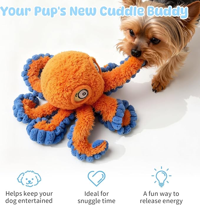 Squeaky Dog Toy for Puppy Teething, Plush Octopus Dog Toy, Puppy Chewing Toy, Soft Stuffed Chew Toys for Small Dogs Training and Keep Them Busy, Orange