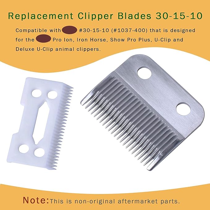 Poweka Replacement Clipper Blade Compatible with W-AHL #30-15-10 Pro Ion, Iron Horse, Show Pro Plus, U-Clip, and Deluxe U-Clip，Professional Pet Animal Dog Standard Adjustable Blade Set