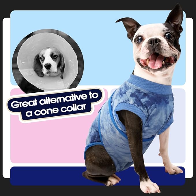 FUAMEY Recovery Suit for Dogs After Surgery,Soft Breathable Dog Bodysuit E-Collar & Cone Alternative Surgical Suit,Male Female Dog Neuter Spay Suits Anti Licking Wounds Onesie Blue Tie Dye XL
