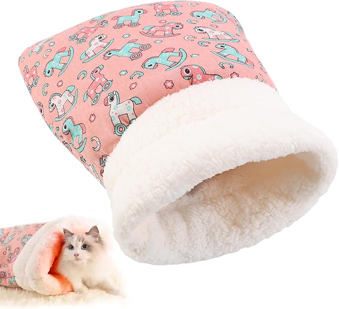 AMIITRY Cat Sleeping Bag, Self Warm Pet Bed Cave Bag for Indoor Cats, Cat Cave Bed 360° Wrap, 21.6 x 17.7X 12.9 Inches (Pink)