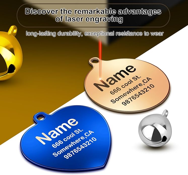 HOPELF Dog Collar Bells with Personalized Engraved Dog Tags for Pets - Small Jingle Bells as Cat Collar Charm - Stainless Steel Custom Dogs Name ID Tags - Kitten and Puppy Essentials Stuff