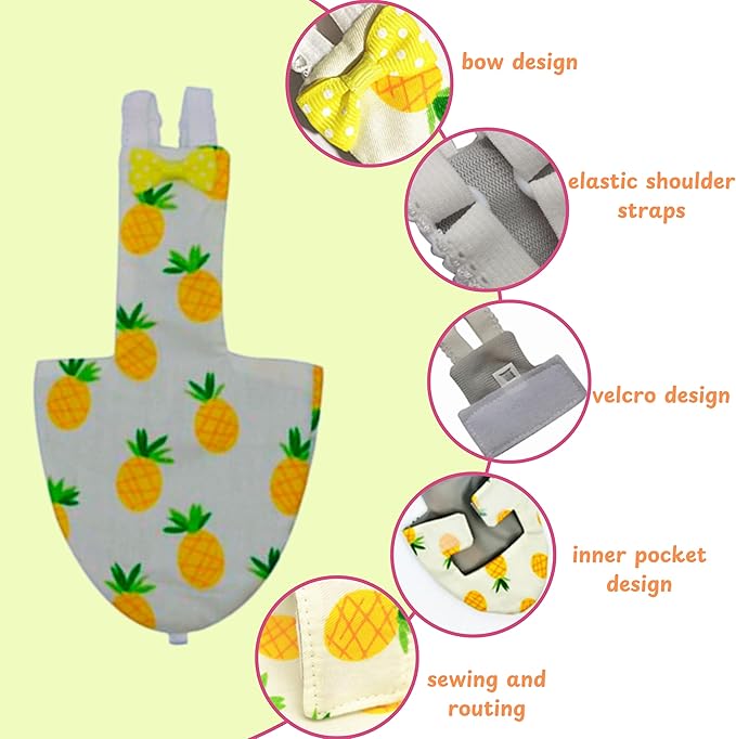 Bird Leash Harness and Diaper Set, Mini Bird Leashes, Birds Adjustable Outdoor Flying Training and Diapers, Chick Diapers, Flight Suit Accessories for Budgie Conure Parakeet Cockatiel (Pineapple, S)