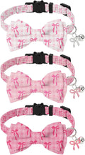 JarThenaAMCS 3 Pcs Pink Bow Cat Collar with Breakaway Bell Bow Tie Plaid Cute Bowtie Adjustable Kitten Collars for Small Pet Girl Boy Cats Small Pet Party