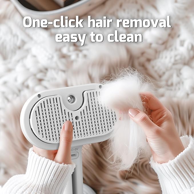 Pecait Cat Steam Brush for Shedding, 3 In 1 Steam Cat Brush Self Cleaning, Dog Brush for Long and Short Hair Dogs and Cats, Pet Grooming Comb Remove Tangled Loose Hair, Type-C Fast Charging (White)