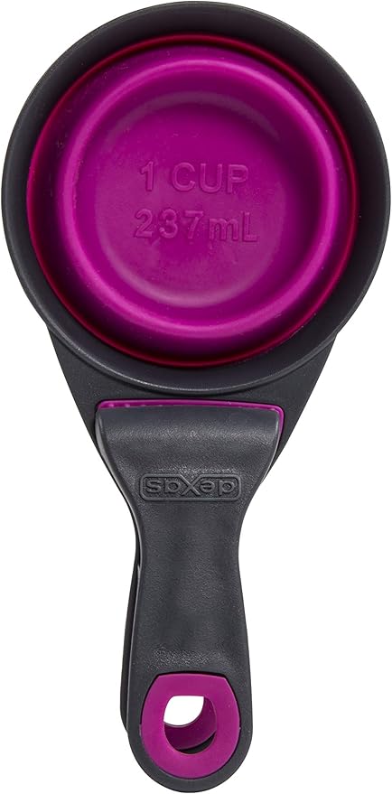 Dexas Pets Collapsible KlipScoop Collapsible Dry Dog Food Scoop and Dog Food Bag Clip, 1 Cup Capacity, Fuchsia