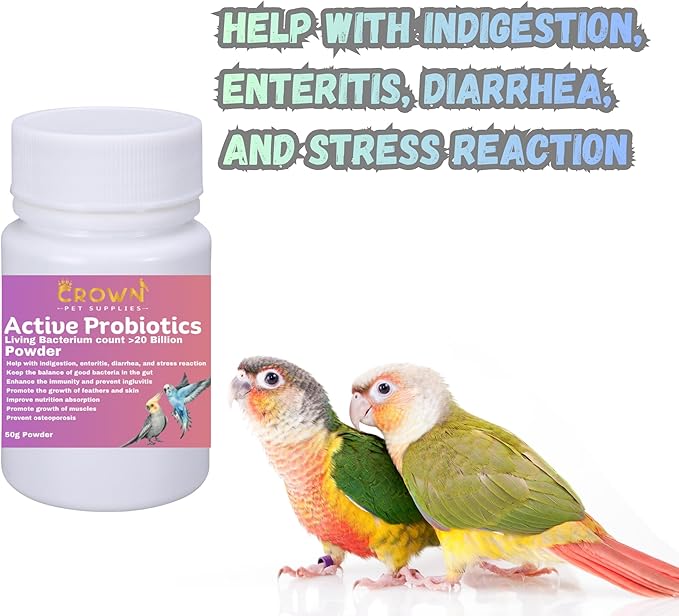 Avian Probiotic Powder – 20 Billion CFU with Beneficial Bacteria – Supports Gut Health, Digestive Balance, Nutrient Absorption, Endurance & Feather Growth for All Types of Birds 50g