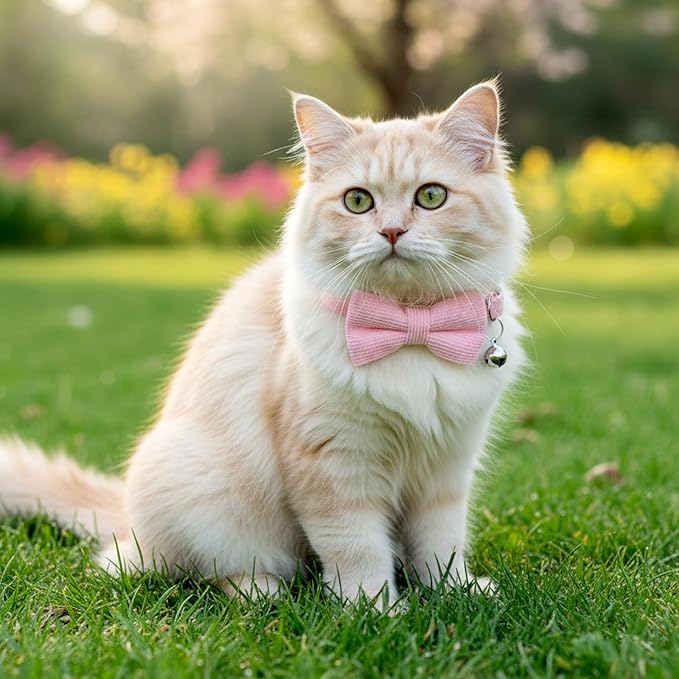 Pink Cat Collar with Bow, Adjustable Breakaway Cat Collars for Girl Cats, Pink Kitten Collar with Bell, Cute Bow Kitten Collars Girl