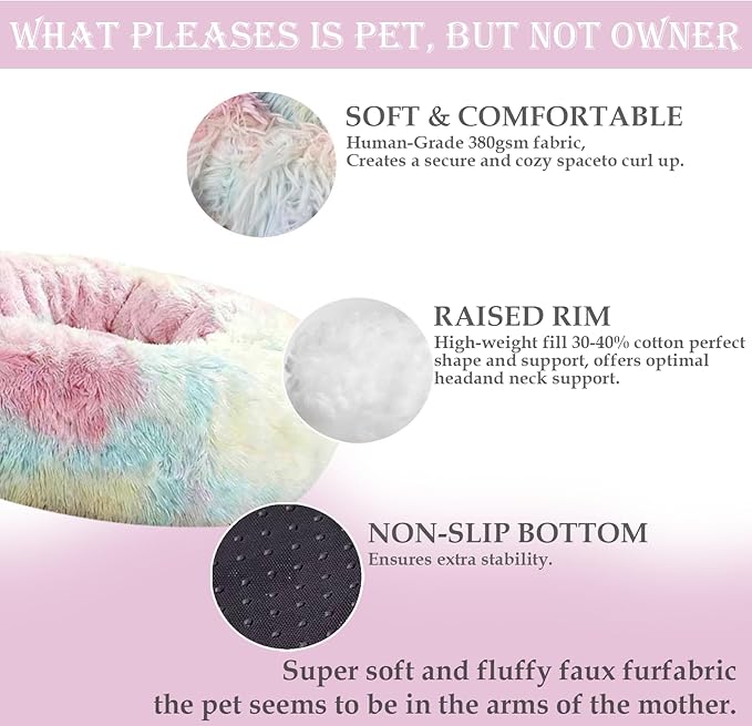 Washable Dog & Cat Bed for Ultra Large Small Medium Size Pet, Calming Donut Round Cute Warming Mat House Supply Indoor, 8 Sized Deal Necessity Essential Furniture for Boy Girl Puppy Kitten kitty