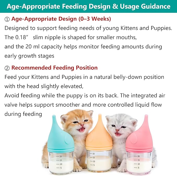 Puppy Bottles for Nursing，Kitten Bottles for Nursing，Pet Feeding Bottle，(Pink - 20ml)