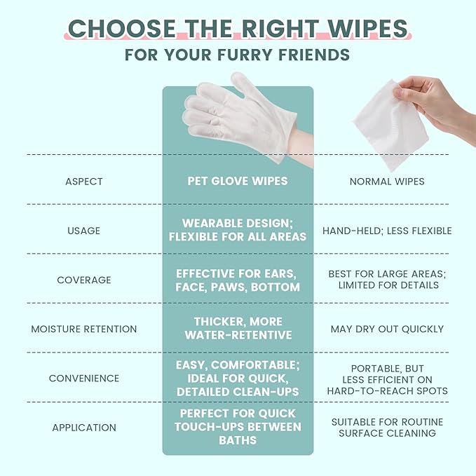 100 Pcs Pet Glove Wipes, Cleaning & Deodorizing for Dogs & Cats, Hypoallergenic Dog Bath Wipes with Natural Persimmon Tannin, Unscented Wipes for Ears, Fur, Paws