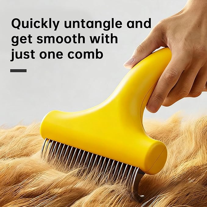 Undercoat Rake for Dogs & Cats, Deshedding Brush for Long haired Pets,Dog Brush for Shedding with Release Button,Best Cat Undercoat Brush&Deshedding Tool for Grooming (yellow)