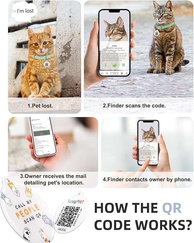 Cat Collar with QR Code Name Tag, Stretch Elastic Quick Release, Cat ID Tag Personalized, Ultra-Durable, Non Breakaway Lightweight Kitten Collar Fits Most Girl Boy Small Large Cats (Green)
