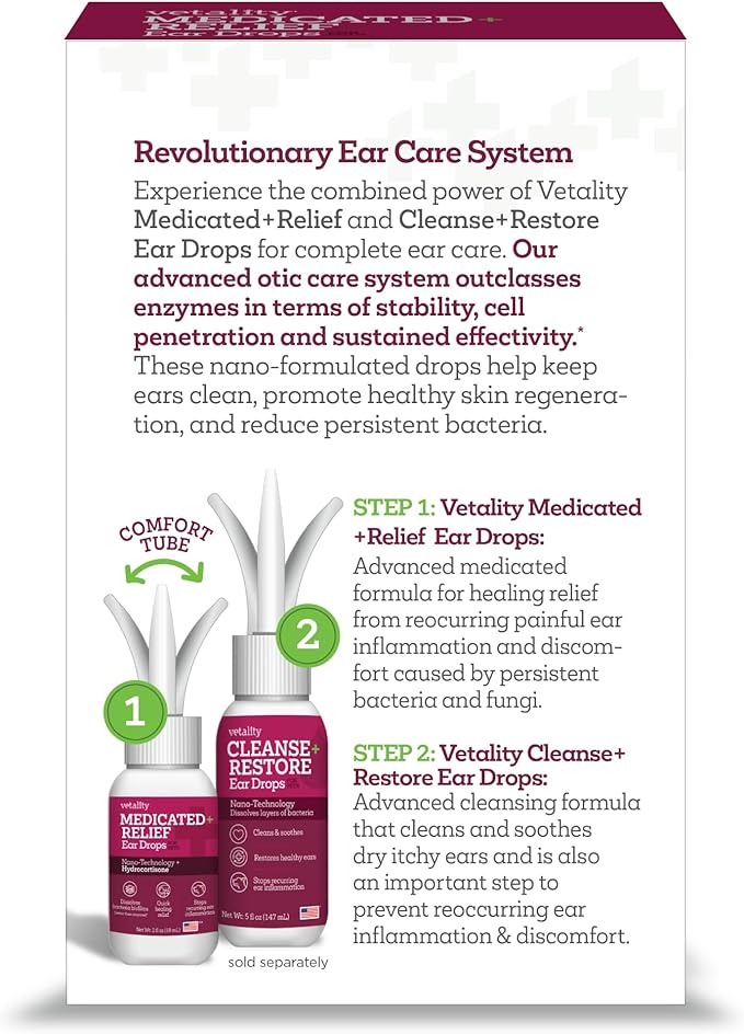 Vetality Medicated Otic Drops for Dog Ear Infection Treatment, 2 fl oz